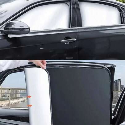 2/4Pcs Magnetic Car Side Window Parasol - Titanium Silver Front And Rear Privacy Curtains, Sunscreen, Suitable For Velvet And Diaper Changing, Suitable For Cars, Cars, SUVs, Strong Adhesion, Can Be Used As Curtains, Auto Parts