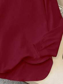 GlowEve CURVE Plus Size Solid Color Crew Neck Casual Sweatshirt - Burgundy - View 5