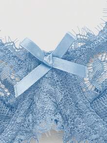 ROMWE Goth Women's Solid Color Spaghetti Strap Lace Patchwork Bow Decor Underwire Lace Bralette Top - Baby Blue - View 4