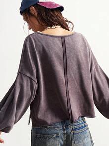 Bohemela Áo nỉ dệt kim hở nửa tay màu trơn phong cách BOHO, dáng rộng, thêu họa tiết số cổ điển dành cho nữ vào mùa thu/đông - Xám - Xem 5