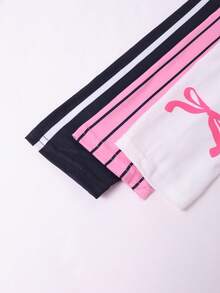SHEIN 3pcs Teen GirlTrendy Sporty Letter & Number Print Long Sleeve T-Shirts (Pink Striped, White, Pink), Regular Thickness, Casual, Autumn - Multicolor - View 5