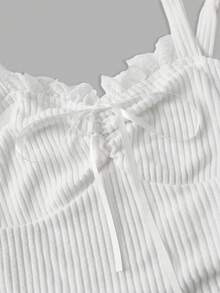 SHEIN MOD 两件装女士荷叶边系带吊带背心，适合海滩度假、下午茶聚会、优雅场合、舞会、可爱上衣、夏季度假、灰白相间、休闲场合、海滩、情人节、春夏、派对、蕾丝上衣等。 - 彩色 - 查看 4