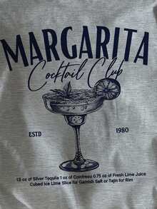 Attitoon Áo thun nữ dáng rộng, cổ tròn, tay ngắn, họa tiết ly cocktail tối giản, thích hợp cho mùa hè. - Màu Xám nhạt - Xem 4