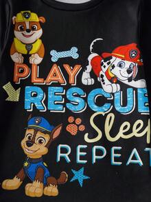 SHEIN | PAW Patrol Bộ đồ ngủ 2 món in hình chó dành cho bé trai, gồm áo dài tay cổ tròn và quần, chất liệu dệt kim co giãn thoải mái. - màu đen - Xem 3