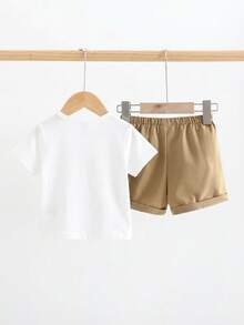 Cozy Pixies 两件套男婴熊图案彩色条纹圆领短袖上衣和休闲短裤套装 - 彩色 - 查看 2