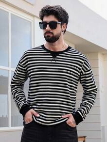 DAZY Men's Casual Striped Round Neck Long Sleeve T-Shirt, Autumn - Multicolor - View 5