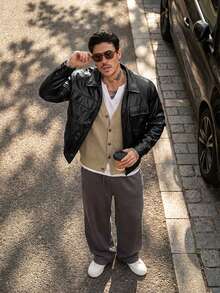 GENTILAND 男士纯色长袖拉链翻领实用口袋PU皮夹克 男士皮夹克 男士短款夹克 黑色皮夹克 男士休闲夹克 男士短款夹克 - 彩色 - 查看 5