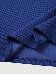 ROMWE MEN Prep 男士休闲撞色条纹字母刺绣 Polo 衫，秋季款 - 藍色 - 查看 7