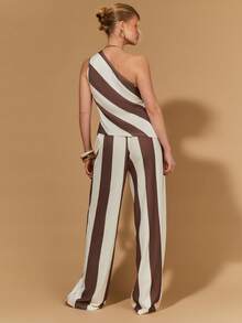 COSMINA Bộ đồ công sở nữ thanh lịch 2 mảnh kẻ sọc lệch vai, áo lệch vai, trang phục đi nghỉ dưỡng. - Nhiều màu - Xem 2