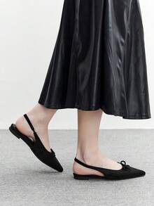CUCCOO GRLICON Damen Spitzschuh Schleife Dekor modische Ballerinas - Schwarz - Übersicht 3