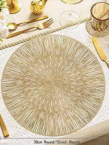 12 Stücke Set Goldfarbene Tischsets 38 cm Durchmesser, Untersetzer 10 cm Durchmesser (PVC) Material Heißprägung wasserdicht, Heißprägung Cut Out Untersetzer, waschbar, leicht zu reinigen, abwischbar, rutschfest, hitzebeständig, verwendet für Raumdekoration, Esszimmertischdekoration, Heimdekoration, geeignet für Feste, Partys, Geburtstage, Hochzeiten und Abendessen usw. - Verschiedenfarbig - Übersicht 6