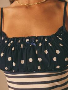 Aralina Maglietta casual e chic a pois e righe, perfetta per le vacanze estive e le gite al mare - Blu Navy - Visualizzare 3