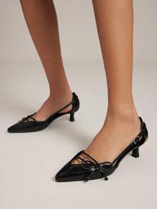 SHUZIA 女士系带蝴蝶结装饰优雅高跟鞋 - 黑色 - 查看 2