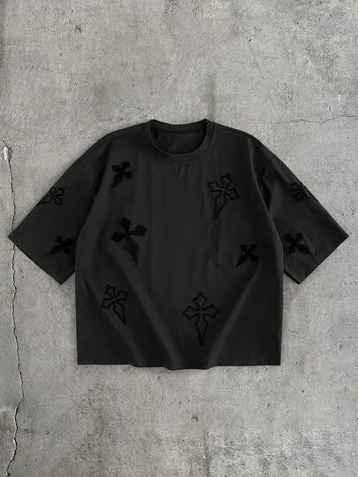 AXEPEAK 男士休闲十字绣短袖T恤，夏季