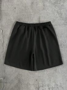 AXEPEAK 男士夏季休闲十字绣抽绳腰短裤 - 黑色 - 查看 2