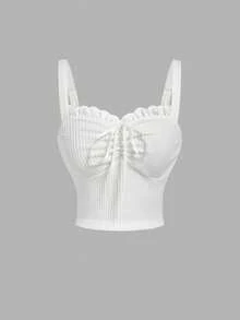 SHEIN MOD 两件装女士荷叶边系带吊带背心，适合海滩度假、下午茶聚会、优雅场合、舞会、可爱上衣、夏季度假、灰白相间、休闲场合、海滩、情人节、春夏、派对、蕾丝上衣等。 - 彩色 - 查看 8