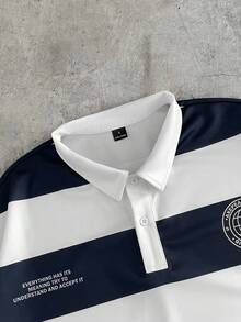 AXEPEAK Áo Polo nam tay ngắn in chữ và sọc, phong cách thường ngày, đường phố - Nhiều màu - Xem 6