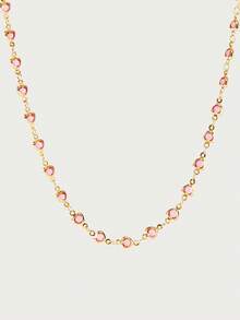 Glisma 女士链条项链，高级/复古/优雅，18K镀金，性感/复古，适合妈妈/女士/女孩/母亲，夏季/海滩/舞会/派对，多层/宝石/串珠/水晶，吊坠/粗链 - 淺粉色 - 查看 2