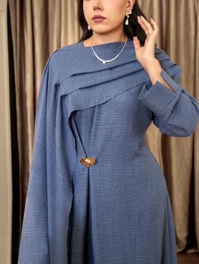 Veilorie Plus Size Women Elegant Solid Color Abaya Dress