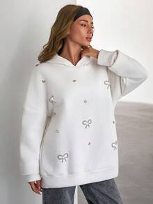 EURMUSE Women Sequined Hooded Oversize Sweatshirt Loose Fit - White - View 4