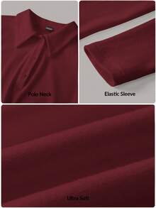 SHEIN BASICS Casual Solid Color Knit Half-Zip Collar Long Sleeve Fitted Women T-Shirt Burgundy Tops
