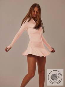 Aralina Leisurewear Zip Front Long Sleeve Top And High Waist Biker Shorts Two Pieces Set - Party Punch - View 1