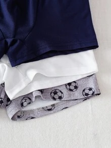 3件套男童时尚纯色内衣套装，足球图案元素打底裤 - 彩色 - 查看 8