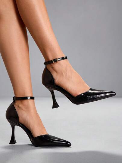 CUCCOO SZL Women's High-Heeled Shoes Autumn New Pointed-Toed Stiletto Women's Brown Dress Shoes Wine Glass Heel Bag Toe Elegant Back Lift With Oily Leather PU Material 9 Cm Comfortable Casual Suitable For Daily/Party/Party/Formal Settings Black Work Shoes Valentine's Day