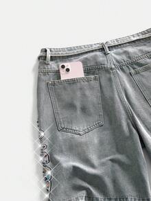 ROMWE MEN Men's Straight Leg Distressed Denim Shorts With Belt Loops, Fashion Summer