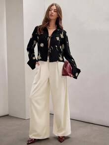 COSMINA 女士黑色刺绣亚麻长袖系带蝴蝶结衬衫，休闲度假波西米亚风长袖衬衫 - 黑色 - 查看 4