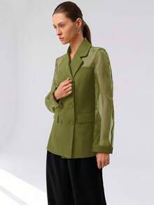 Aveloria Modichic Chaqueta tipo blazer de patchwork de organza de alta calidad y versátil para mujeres, con diseño transpirable y cruzado, ideal para el uso diario - Verde - Ver 5
