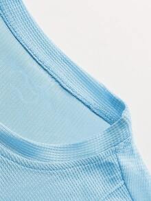 Manfinity Homme 纯色圆领短袖休闲夏季套装 - 淺藍色 - 查看 3