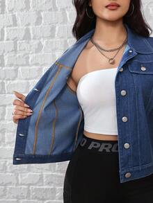 Flexra Chaqueta vaquera sin mangas de solapa de mujer, de un solo abotonado, versátil y apropiada para ir al trabajo - Azul - Ver 7