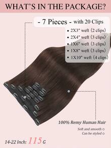 7PCS With 20 Clips Straight Clip In Hair Extensions 100% Real Human Hair Color 2# Dark Brown 14-22 Inch 115G Double Weft Invisible Clip Hair Extensions Remy Natural Human Hair For Women Girls Daily Use Winter Christmas Halloween Costumes Autumn Outfits Women Fall Outfits - S2 - View 4