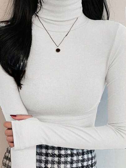 DAZY 女式高领修身保暖上衣 T 恤，休闲时尚，适合日常穿着，秋季服装长袖女式上衣