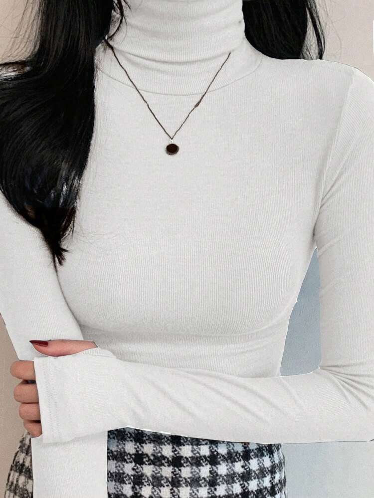 Women High Neck Slim Fit Thermal Top Tee, Casual And Fashionable For Daily Wear,Fall Clothes Long Sleeve Women Tops