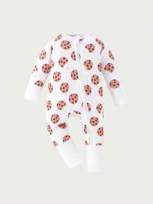 Baby Boy Cookie Print Double-Zipper Long Sleeve Romper Pajamas