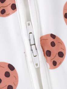 Baby Boy Cookie Print Double-Zipper Long Sleeve Romper Pajamas