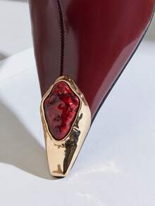 SHUZIA 女士宝石装饰高跟鞋优雅别致简约性感短靴 - 酒紅色 - 查看 7