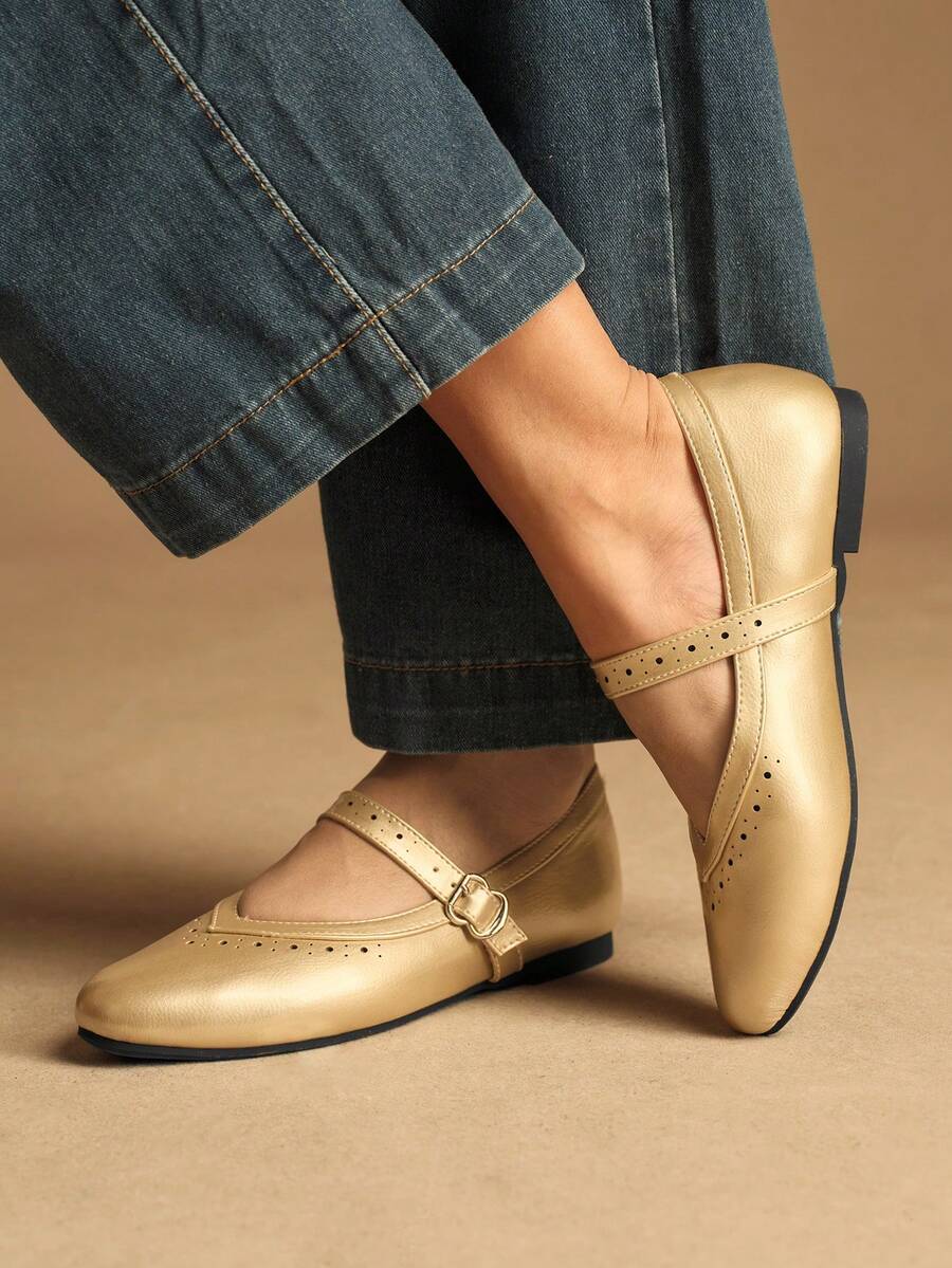 Rosivie Tacones altos de diseño con hebilla, versátiles para uso diario - Dorado - Ver 1