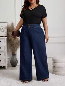 EMERY ROSE Quần jean denim trơn màu dành cho nữ cỡ lớn, kiểu dáng wash, thích hợp cho mùa xuân/hè. - Rửa tối - Xem 7