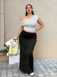 SHEIN EZwear 大码女式黑色长款铅笔裙，休闲