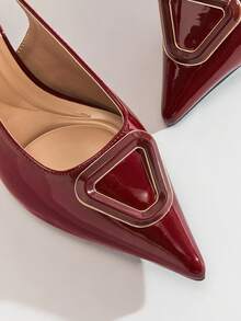 SHUZIA #LuxuryVibe Women's Pointed Toe Slingback Pat Wine Heels With Triangle Buckle – Minimalist Designer-Inspired Chic - Burgundy - View 6