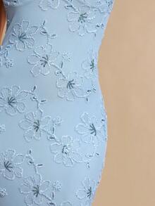 Silquee 蓝色花卉刺绣亮片装饰吊带裙 - 藍色 - 查看 6