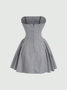 Sweetra Đầm nữ mùa Thu/Đông kiểu retro gợi cảm dáng ôm, thắt nơ, phối màu, họa tiết răng cưa, thoải mái, thường ngày. - màu đen - Xem 2