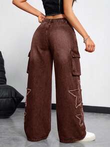 SHEIN Unity Jeans de uso diario minimalista con estampado de estrella para tallas grandes - Marrón - Ver 6