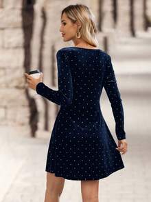 EMERY ROSE 女士优雅波点印花短款休闲连衣裙 - 藏蓝色 - 查看 2