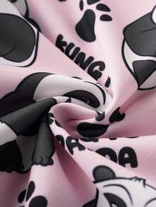 SHEIN Kung Fu Panda 女童可爱熊猫字母印花宽松圆领卫衣和喇叭裤套装，秋/春季款 - 粉色 - 查看 5