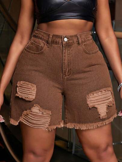 SHEIN EZwear Pantalones cortos de mezclilla casuales de unicolor talla grande