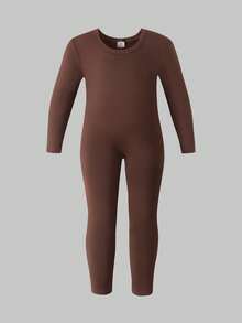 2pcs Girls Autumn/Winter Snug Fit Warm Solid Color Jumpsuit, Soft Material For Comfortable Wear, Solid Color, Suitable For Home, Spring/Autumn/Winter - Multicolor - View 3